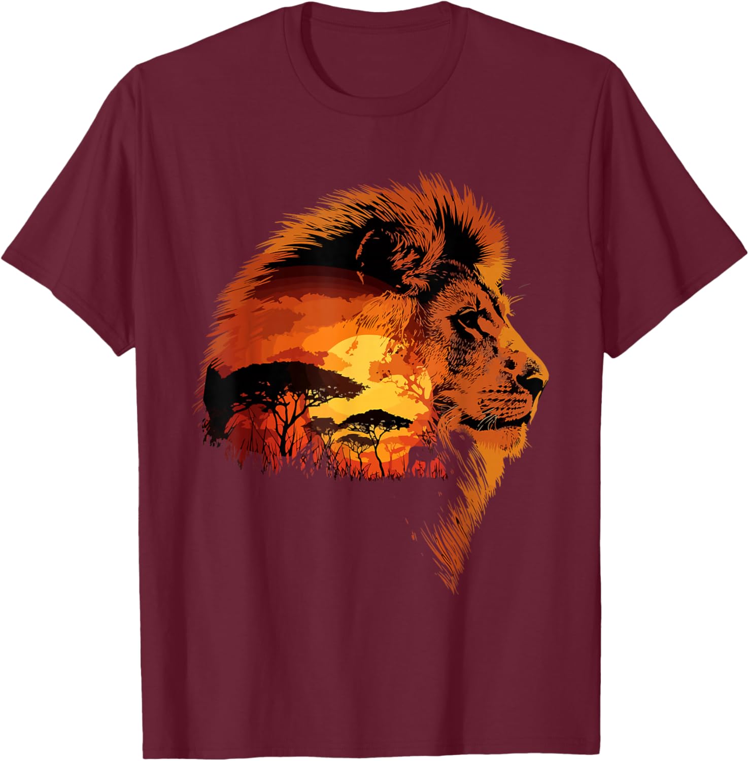 Africa Nature & Safari Savannah Landscape Lion T-Shirt - T-Shirt | Maroon