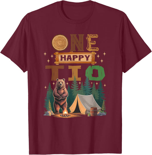 One Happy TIO Camper 1St Birthday Camping Bear T-Shirt - T-Shirt | Maroon