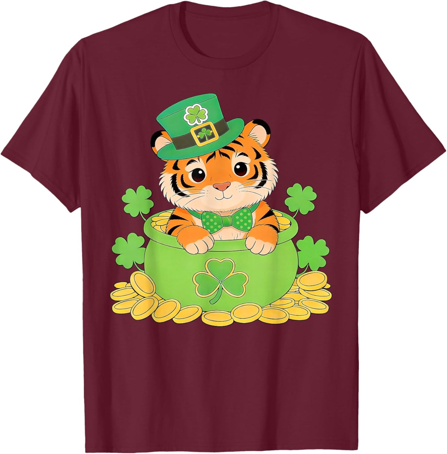 Irish Shamrock Leprechaun Funny Tiger St. Patrick’s Day T-Shirt - T-Shirt | Maroon