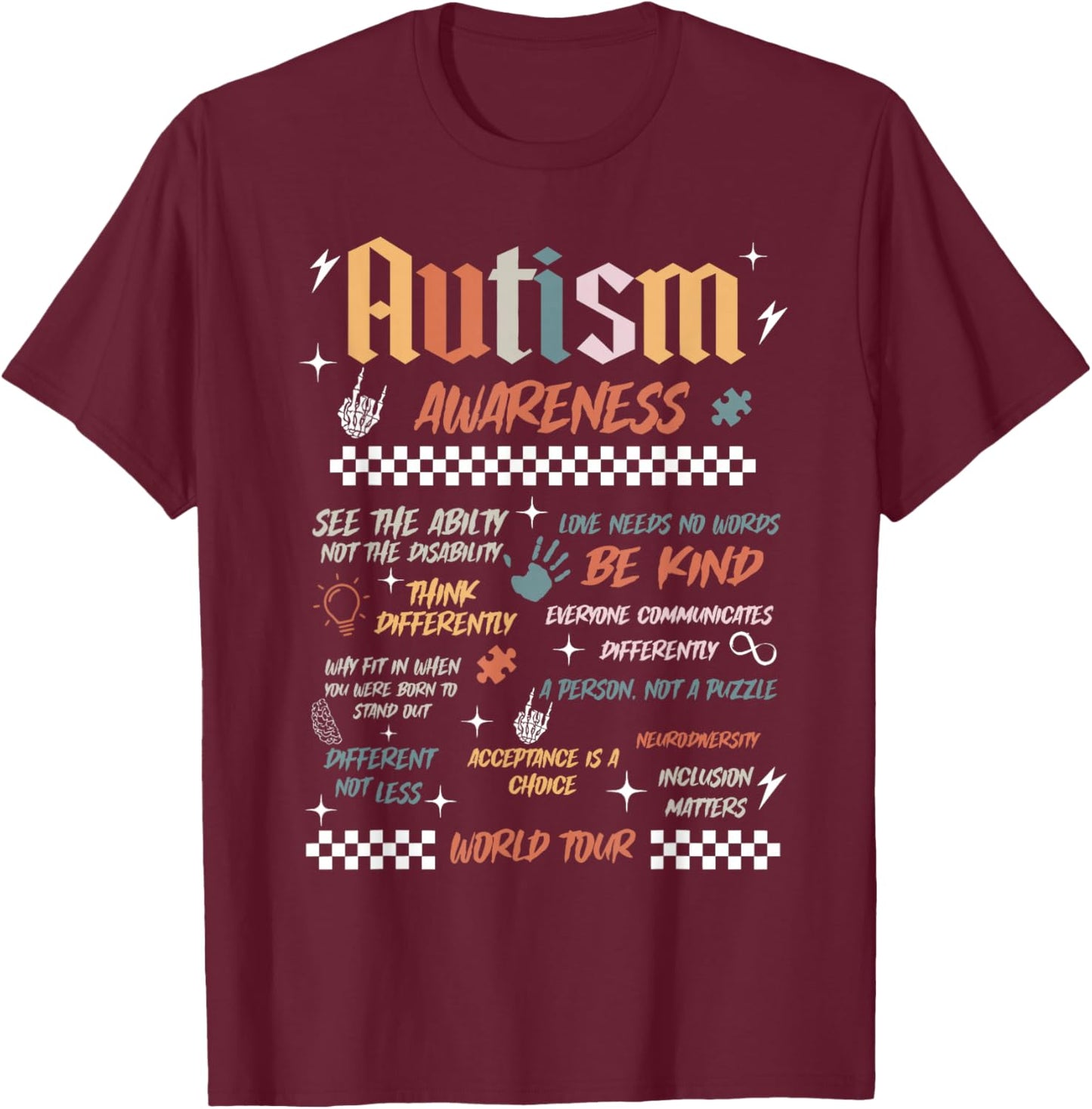 Autism Awareness World Tour Be Kind Acceptance is A Choice T-Shirt - T-Shirt | Maroon