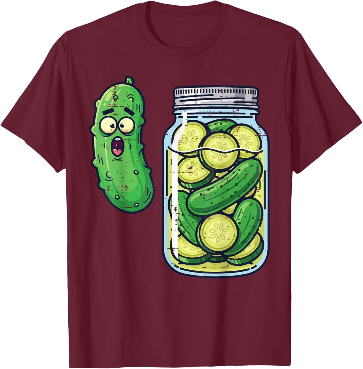Shocked Pickle Jar Funny Meme Food Humor Men Women Kids T-Shirt - T-Shirt | Maroon