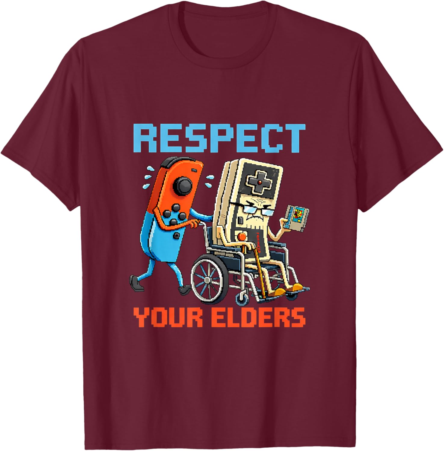 Respect Elders Classic Video Games Funny Retro Gamer T-Shirt - T-Shirt | Maroon