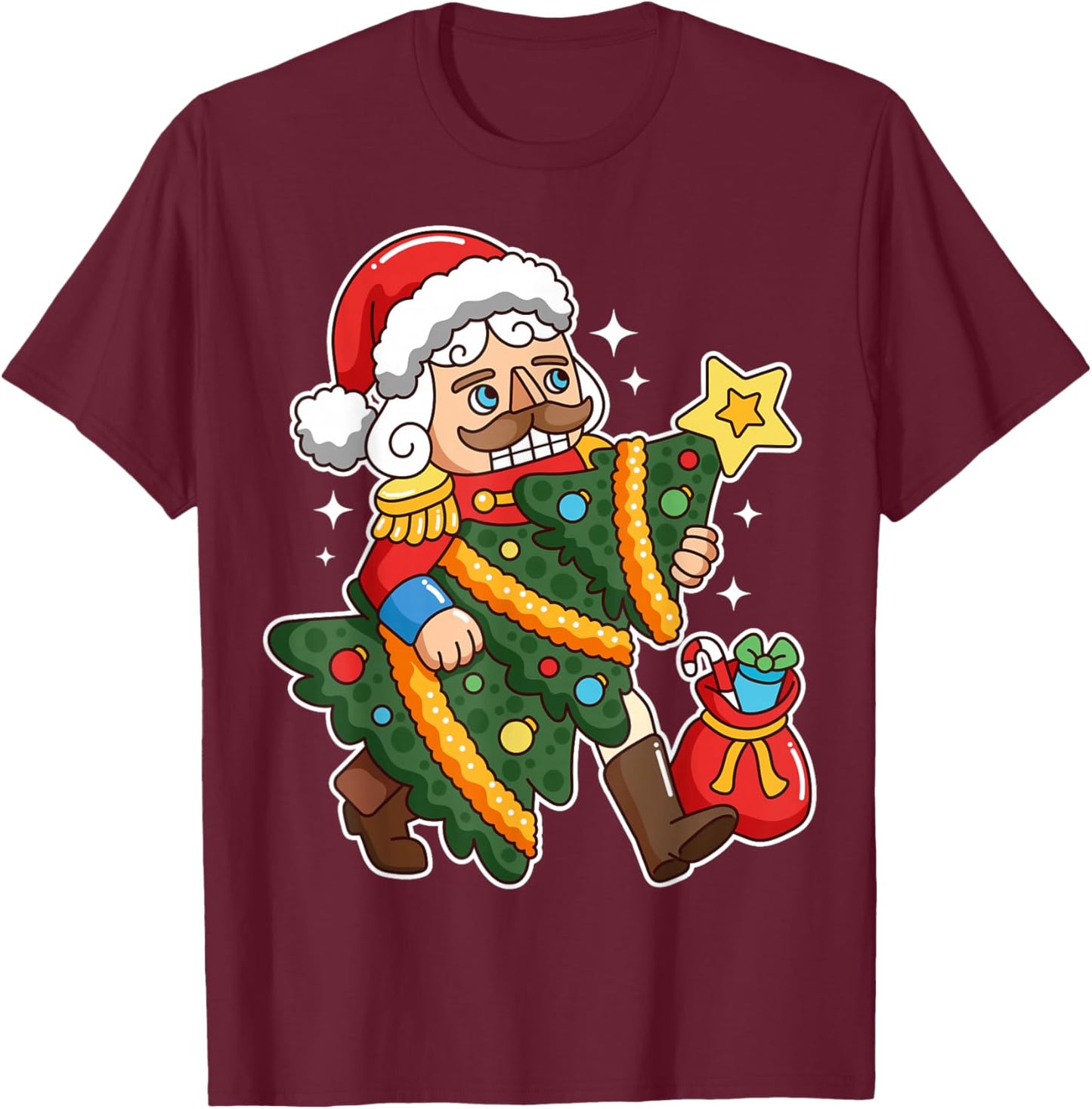Nutcracker Christmas Tree Funny Festive Holiday Ballet Dance T-Shirt - T-Shirt | Maroon