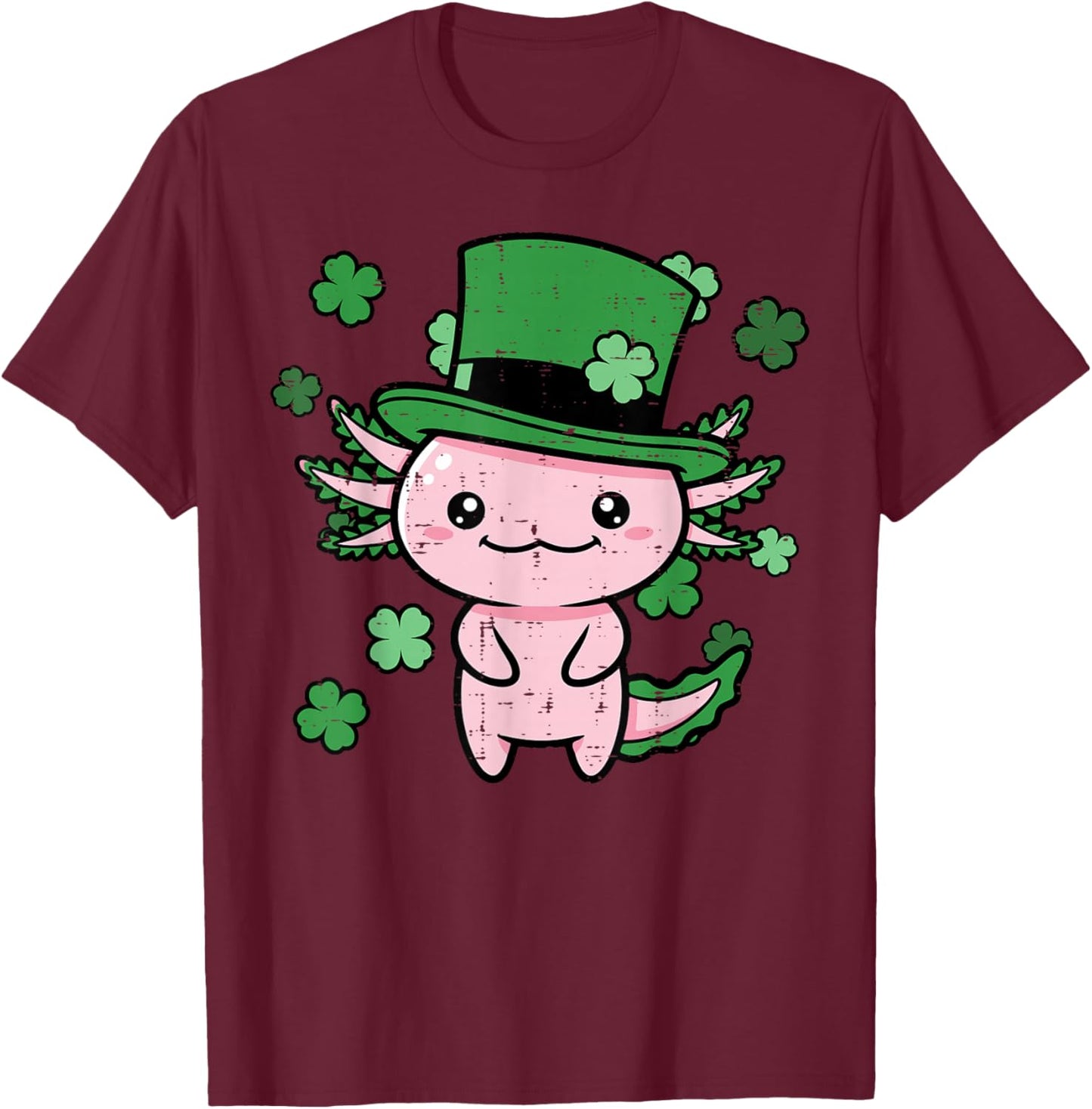 St Patricks Day Axolotl Top Hat Saint Paddys Kids Women Men T-Shirt - T-Shirt | Maroon