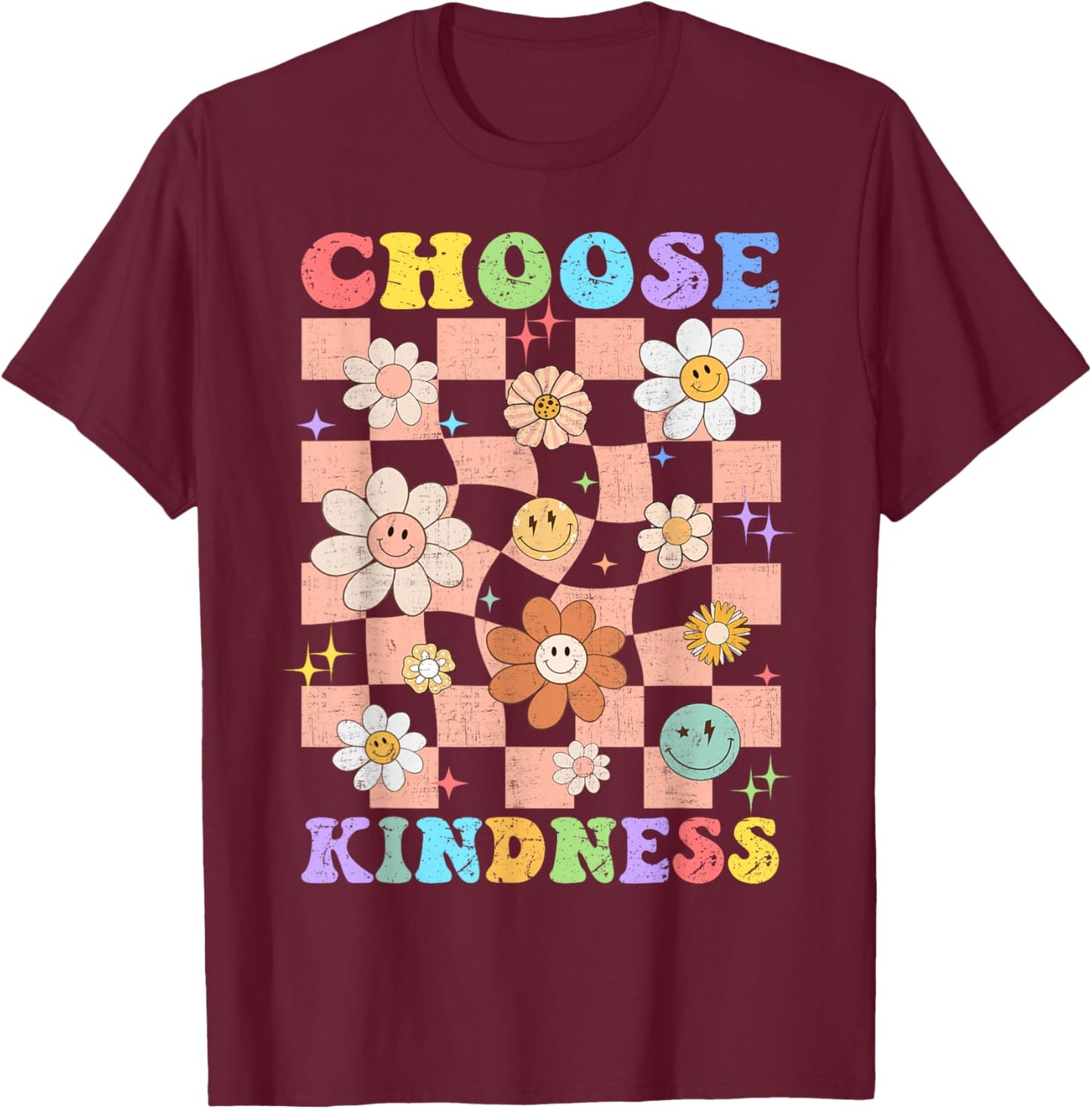 Choose Kindness Retro Groovy Be Kind Inspirational Kids T-Shirt - T-Shirt | Maroon