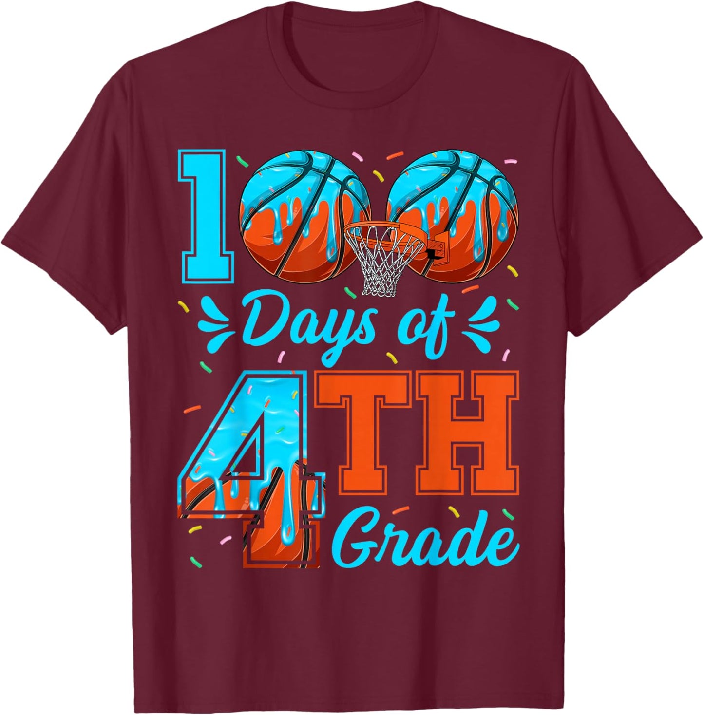 100 Days of 4th Grade Basketball 100th Day of School Boys T-Shirt - T-Shirt | Maroon