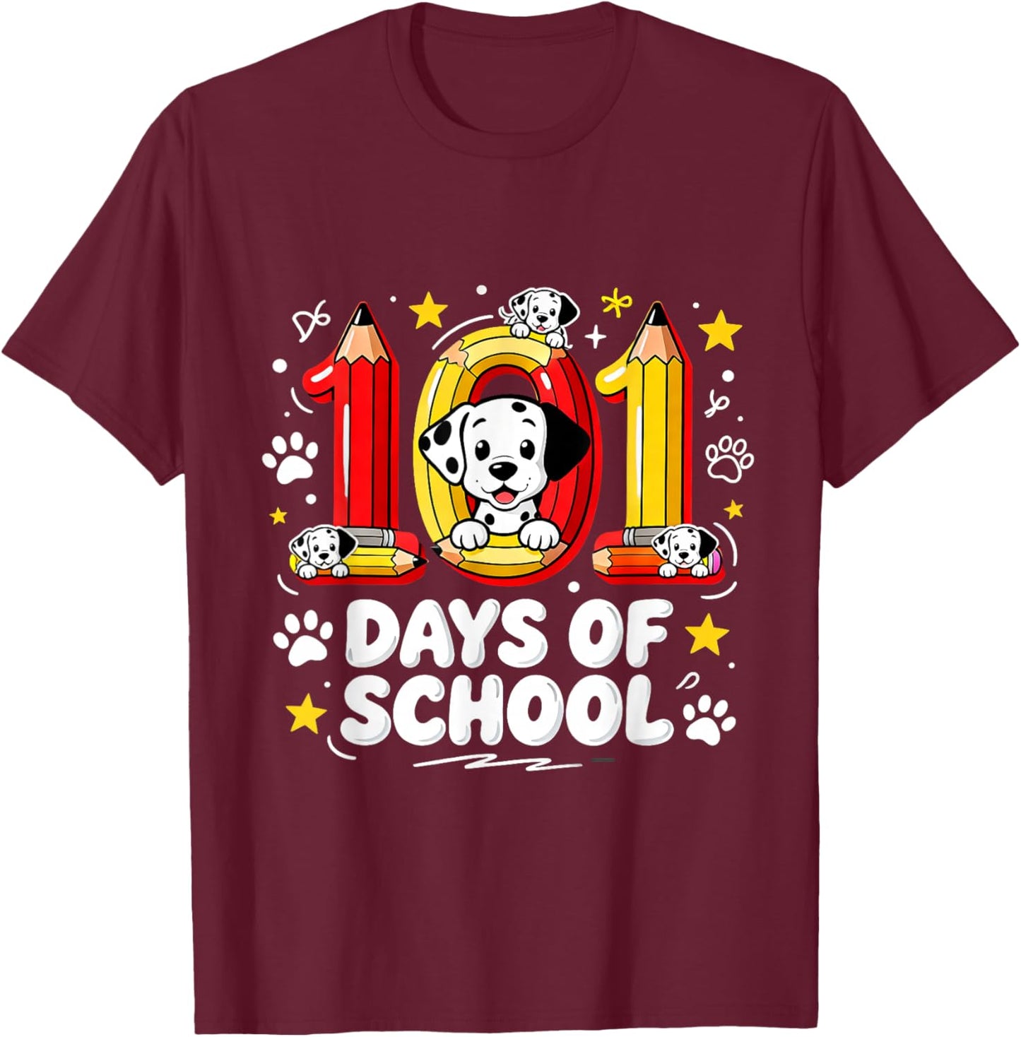 101 Days of School Cute Puppy Classroom Design T-Shirt - T-Shirt | Maroon