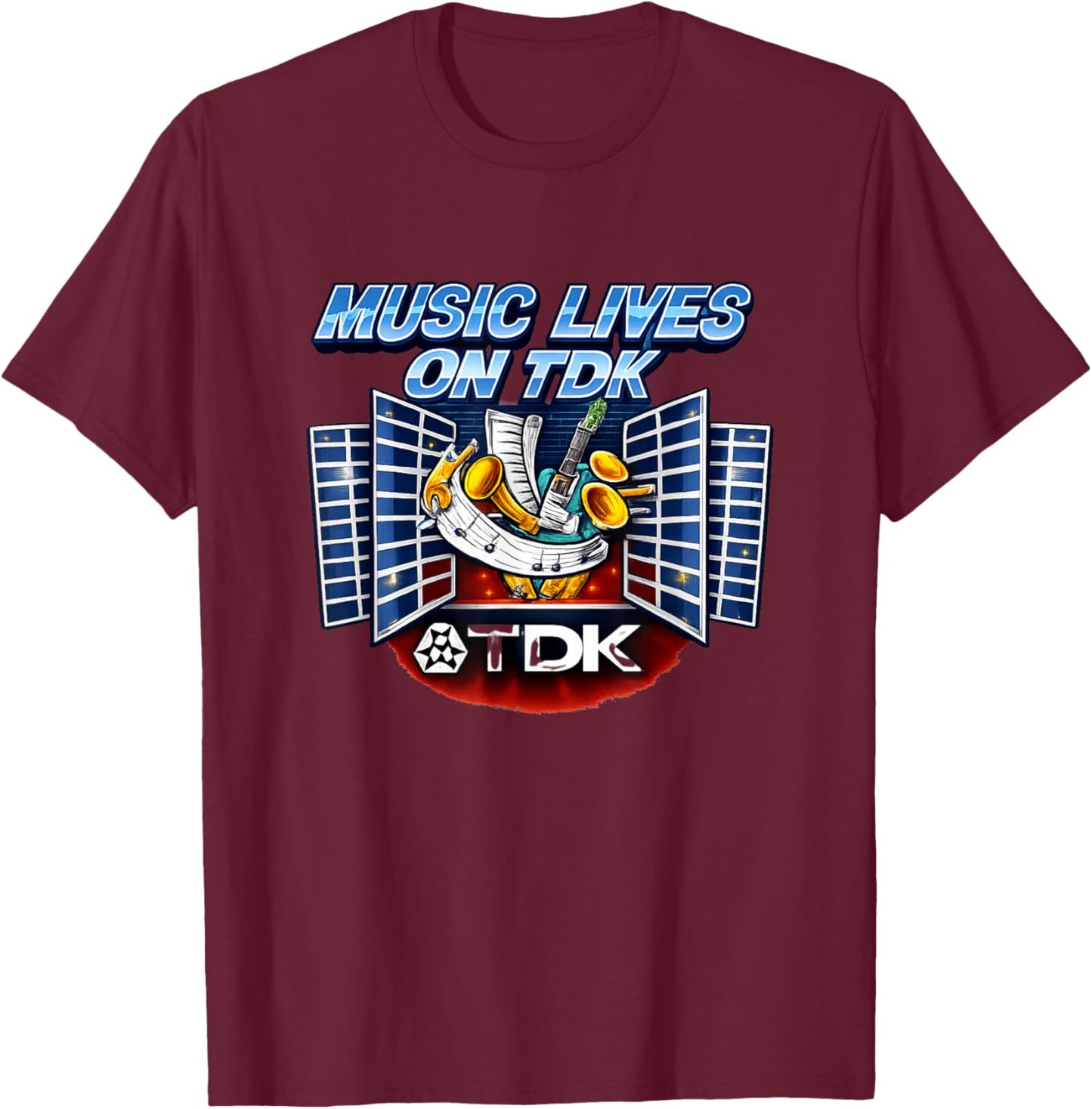 Music Lives on TDK Vintage 80s Retro 1980s Apparel Joke T-Shirt - T-Shirt | Maroon