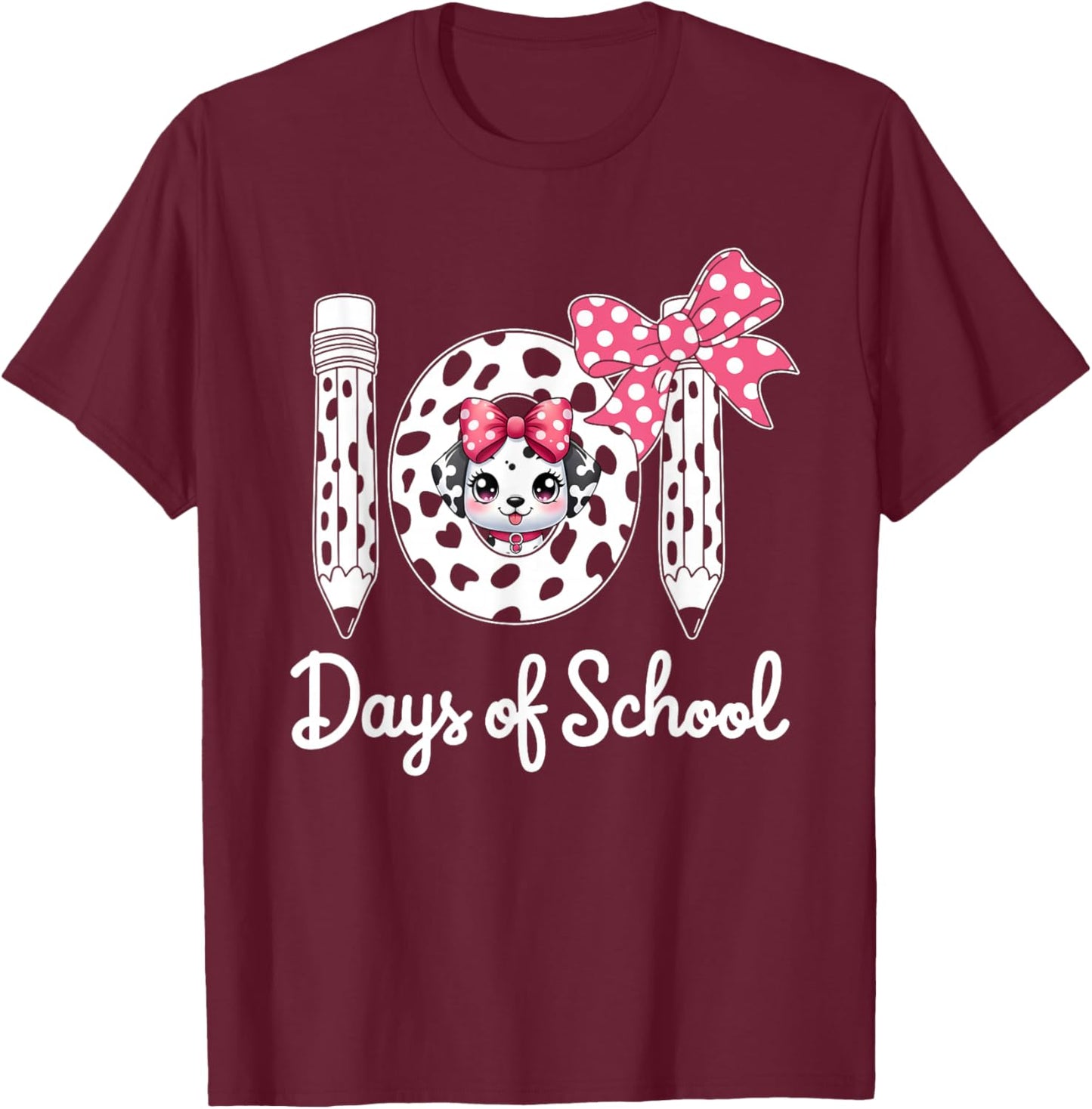 Happy 101 Days School Cute Dog 100 Days Smarter Student Kids T-Shirt - T-Shirt | Maroon