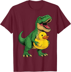 T-Rex Holding Rubber Duck Dinosaur Kids T-Shirt - T-Shirt | Maroon