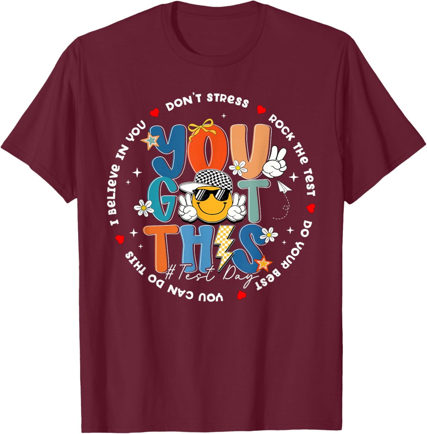 Rock The Test You Got This Smile Face Teacher Boy Girl Kids T-Shirt - T-Shirt | Maroon