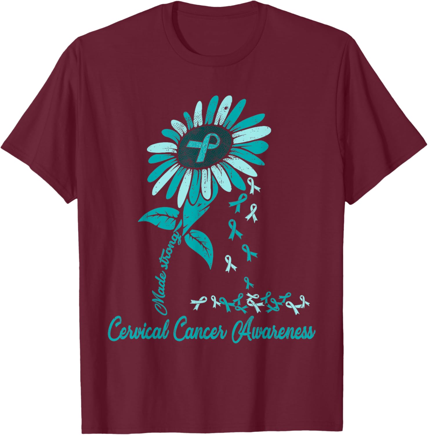Cervical Cancer Awareness Sunflower Ribbon Teal Girls T-Shirt - T-Shirt | Maroon