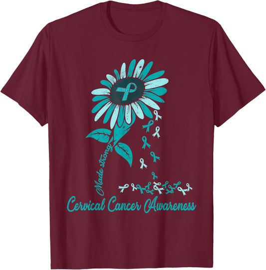 Cervical Cancer Awareness Sunflower Ribbon Teal Girls T-Shirt - T-Shirt | Maroon