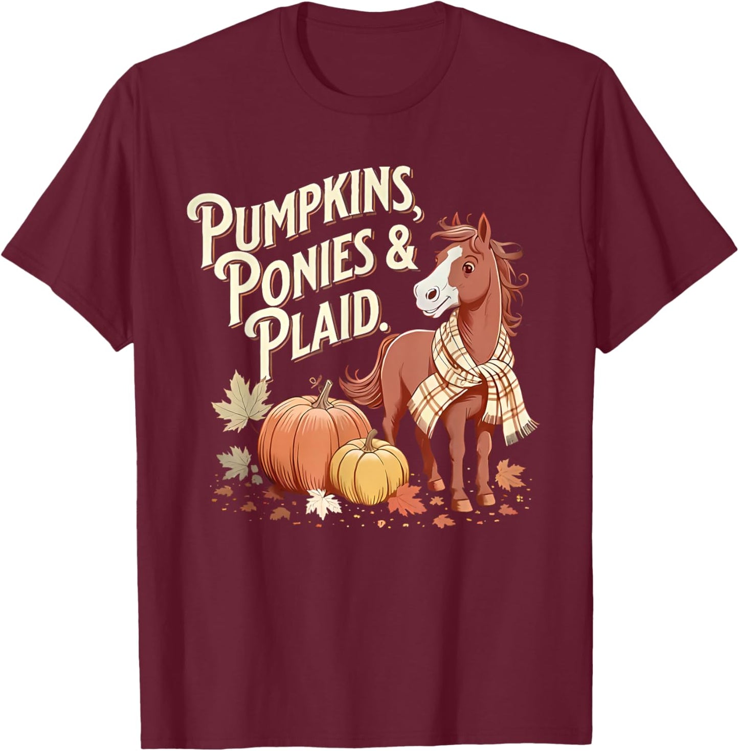 Pumpkins Ponies & Plaid T-Shirt - T-Shirt | Maroon