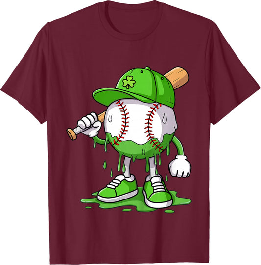 Kids Boys Happy St Patricks Day Kids Baseball Ice Cream Drip T-Shirt - T-Shirt | Maroon
