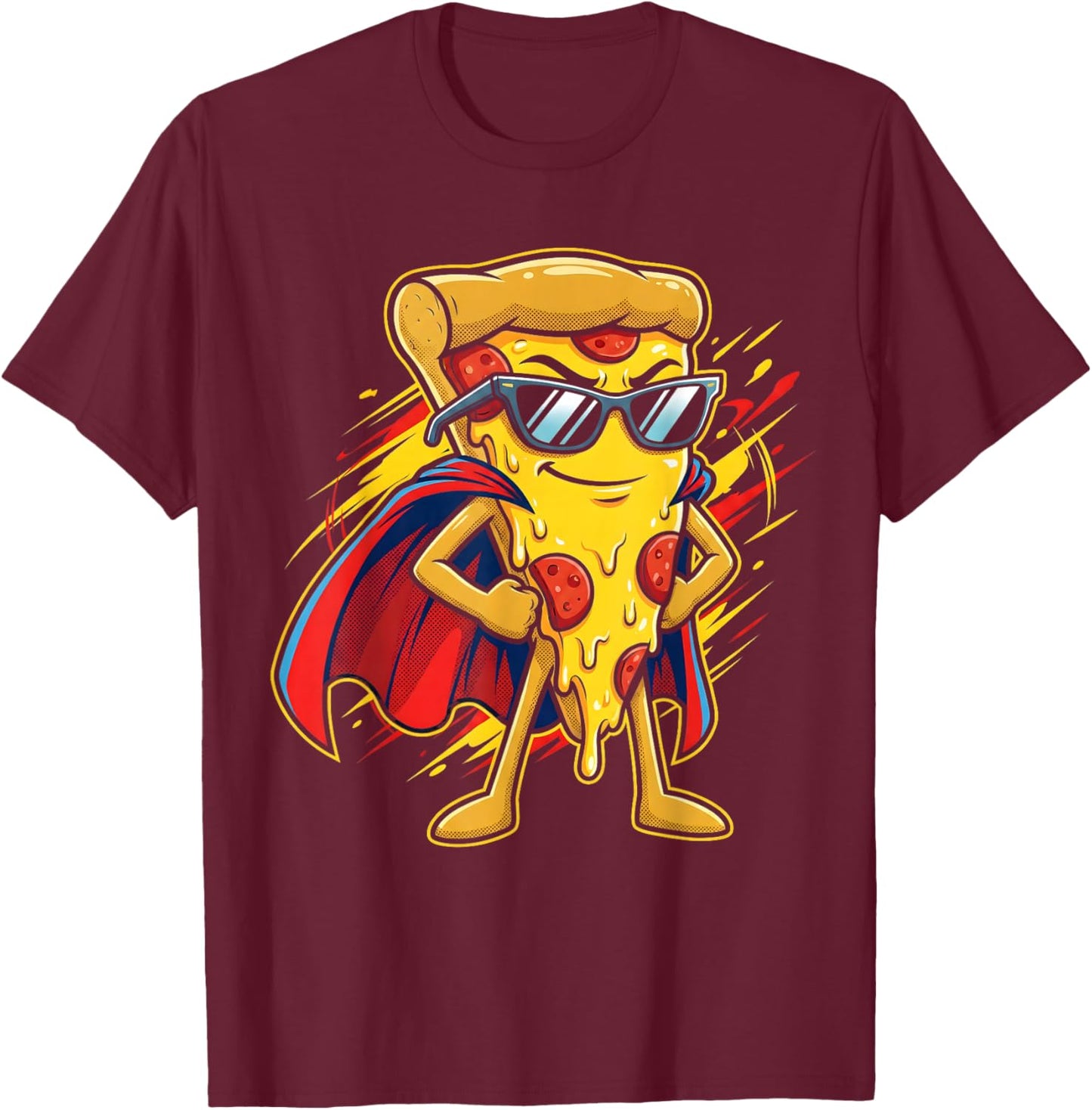Funny Pizza Slice Hero Boys Pizza Lovers Fast Food T-Shirt - T-Shirt | Maroon
