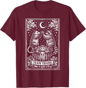 Vintage Tarot Card Raccoon Opossum Crescent Moon Raccoon T-Shirt - T-Shirt | Maroon