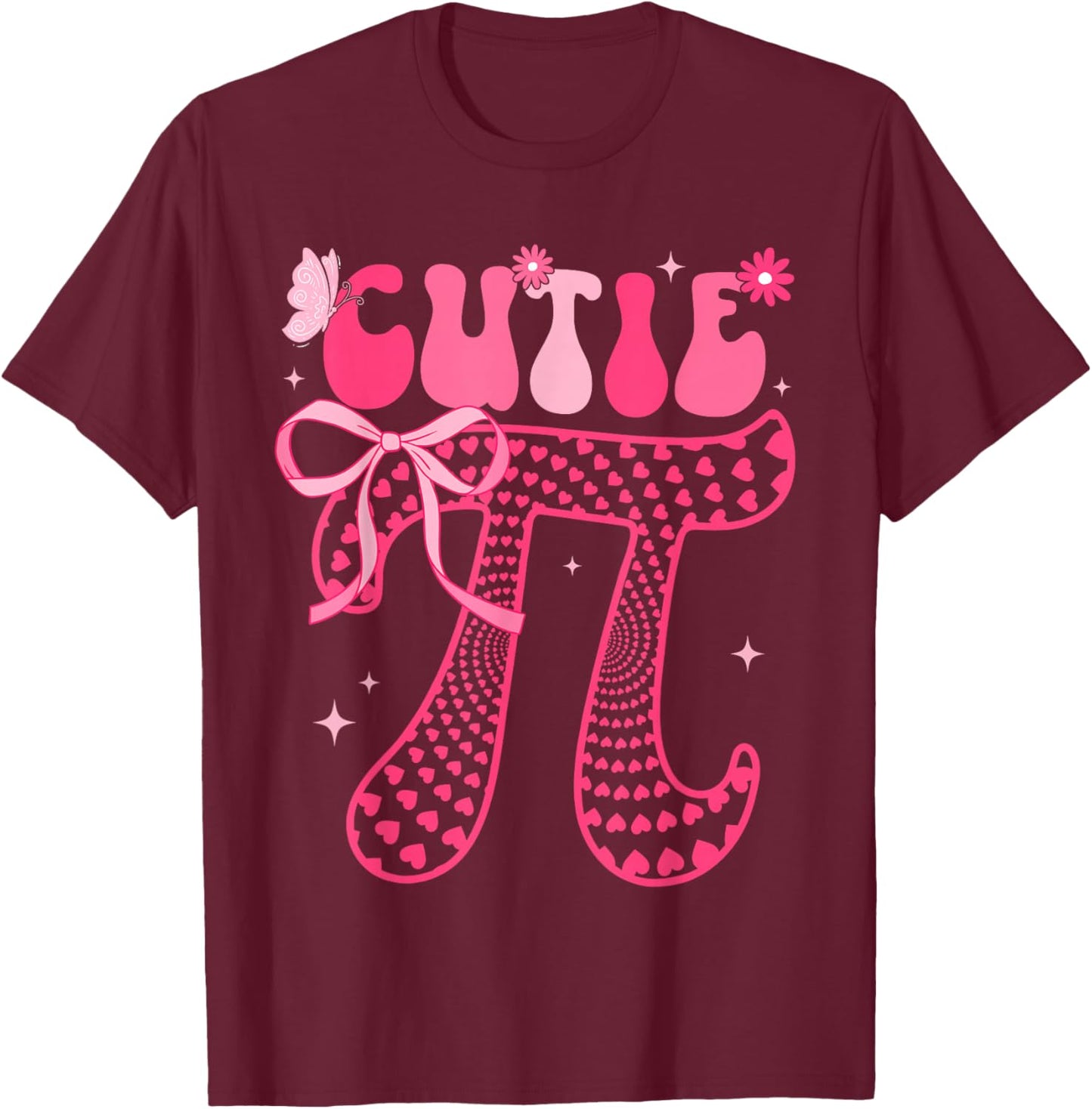 Pink Coquette Bow Cutie Pi Day Math March 14 Teacher Girl T-Shirt - T-Shirt | Maroon