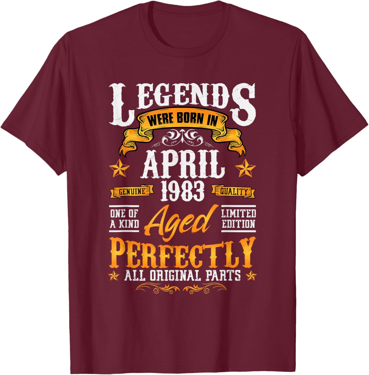 43rd Birthday Vintage Legends Born in 1983 43 Years April T-Shirt - T-Shirt | Maroon