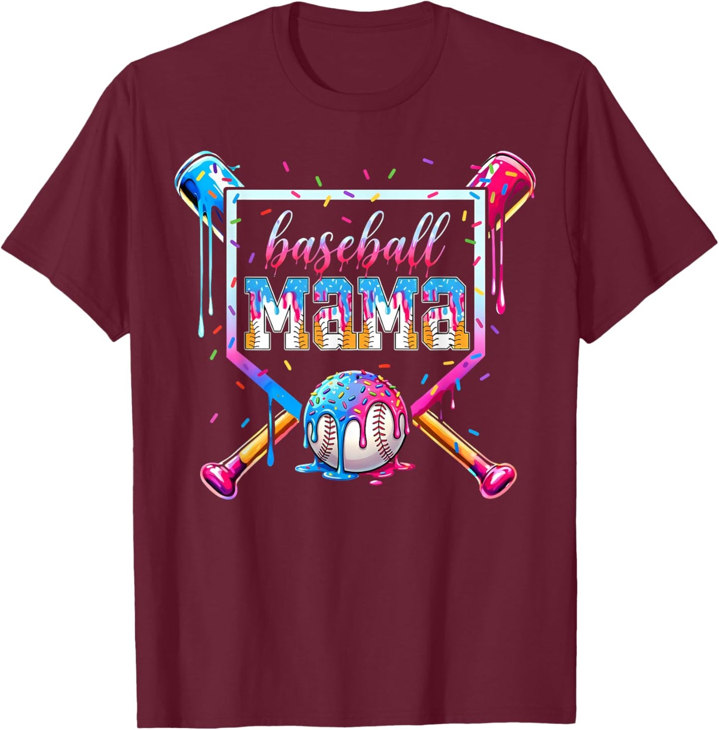Baseball Mama Ice Cream Drip Gift Women Boy Kids T-Shirt - T-Shirt | Maroon