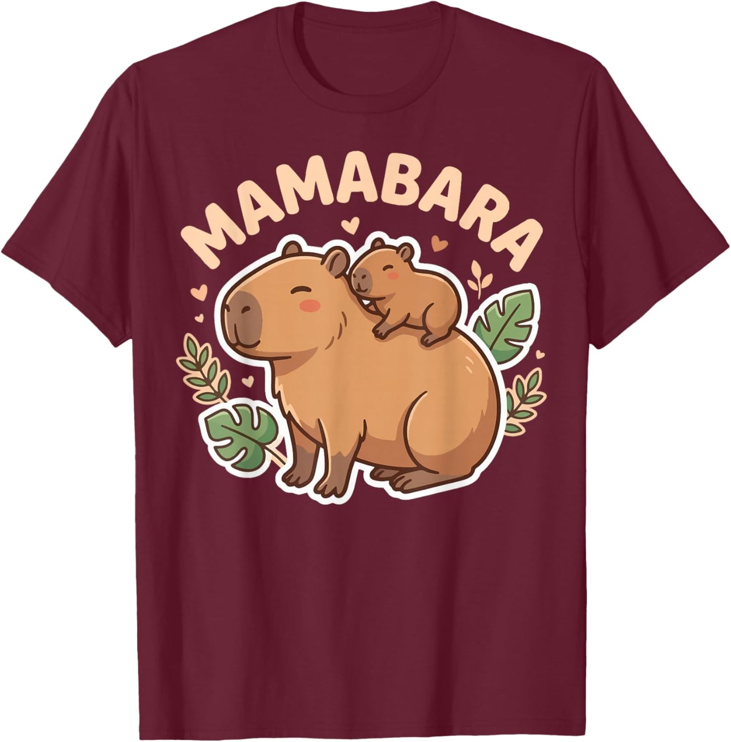 Mamabara Capybara Mother T-Shirt - T-Shirt | Maroon