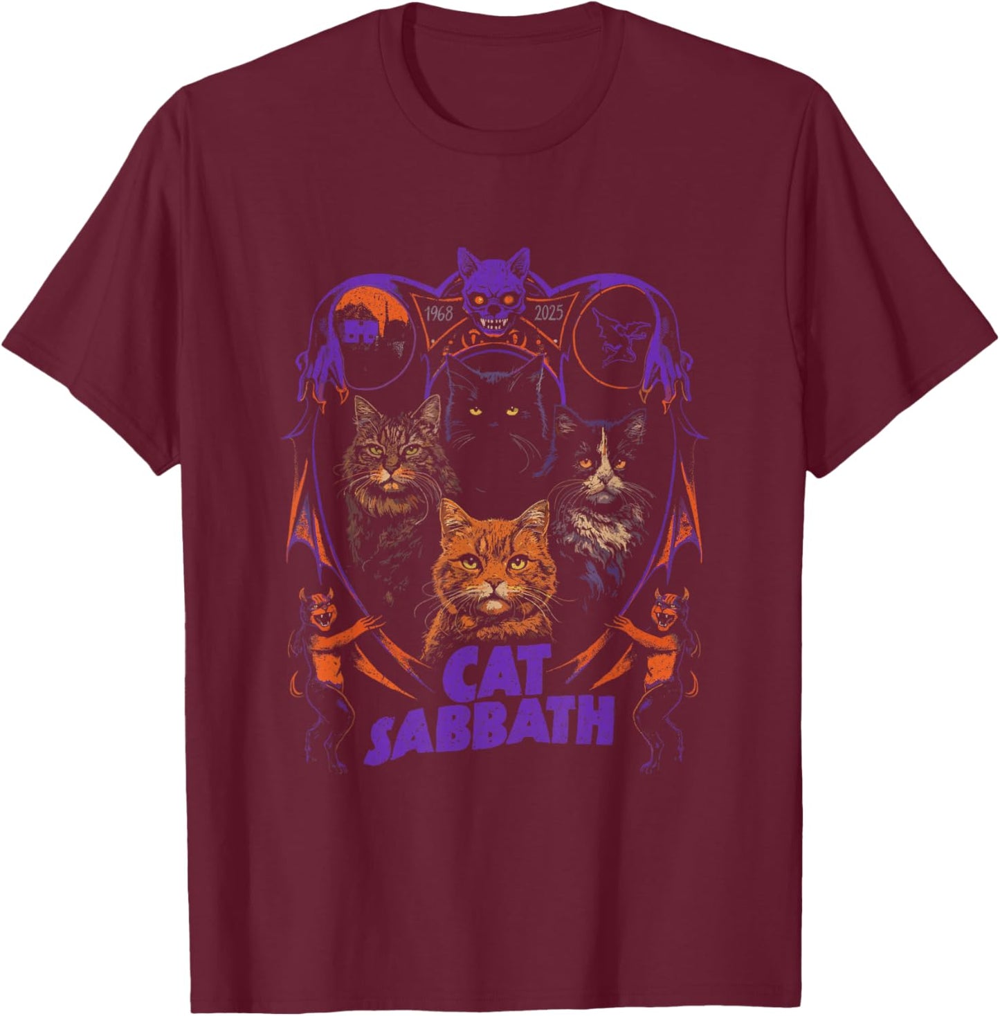 Cat Sabbath Feline Heavy Rock Band Parody T-Shirt - T-Shirt | Maroon