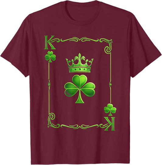 Irish King Shamrock Playing Card St Patricks Day T-Shirt - T-Shirt | Maroon
