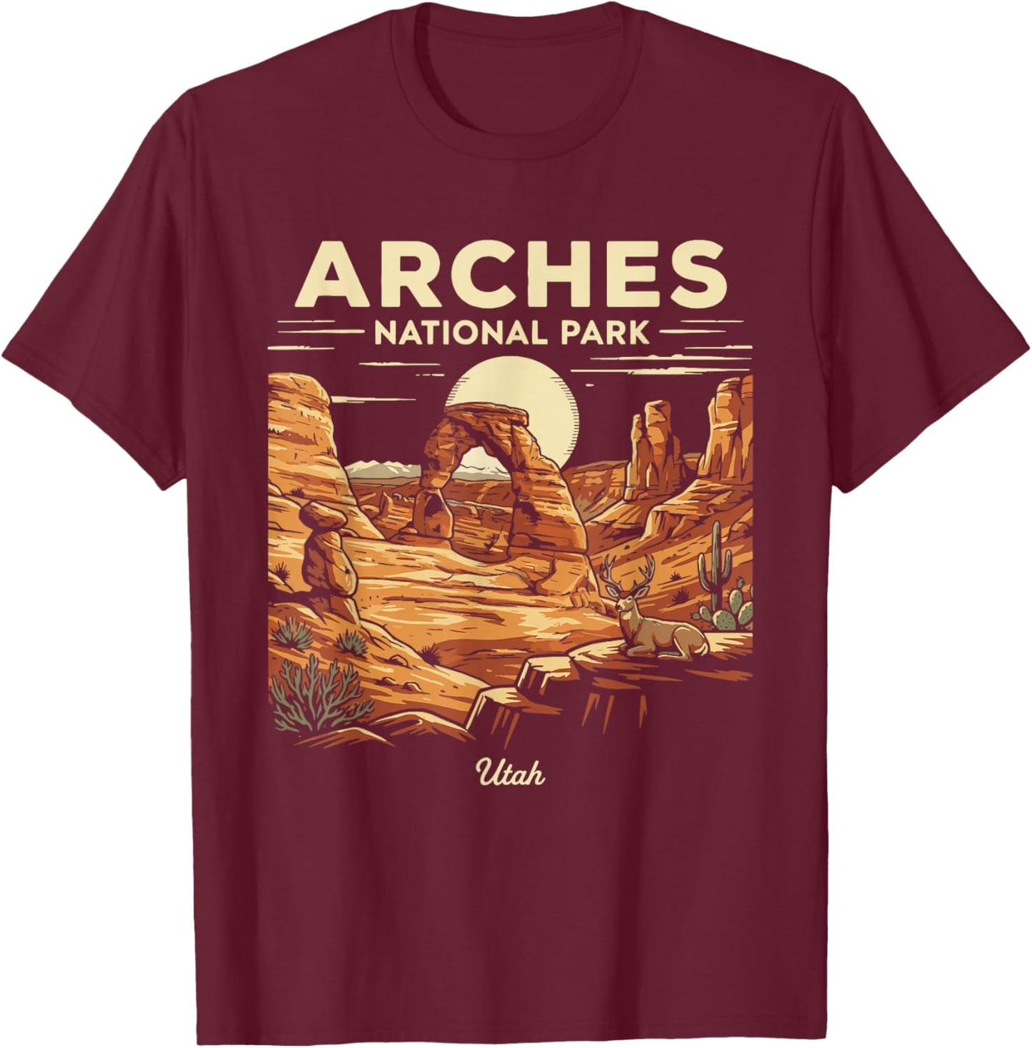 Arches National Park Utah Retro Vintage Nature Graphic T-Shirt - T-Shirt | Maroon