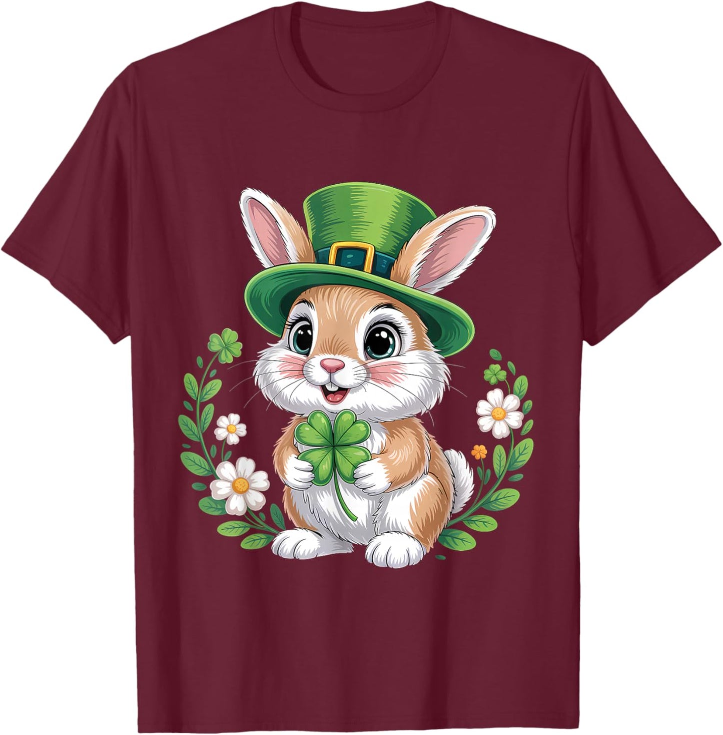 St Patricks Day Bunny Clover T-Shirt - T-Shirt | Maroon