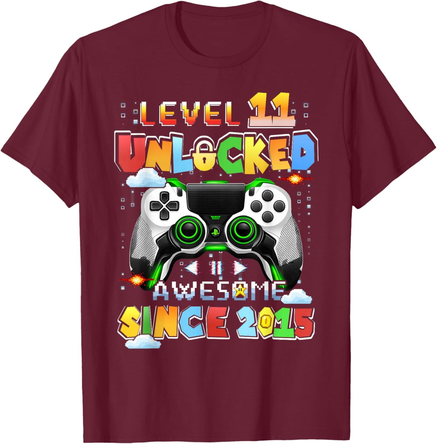 Level 11 Unlocked Video Gamer 11 Years Old 11th Birthday T-Shirt - T-Shirt | Maroon