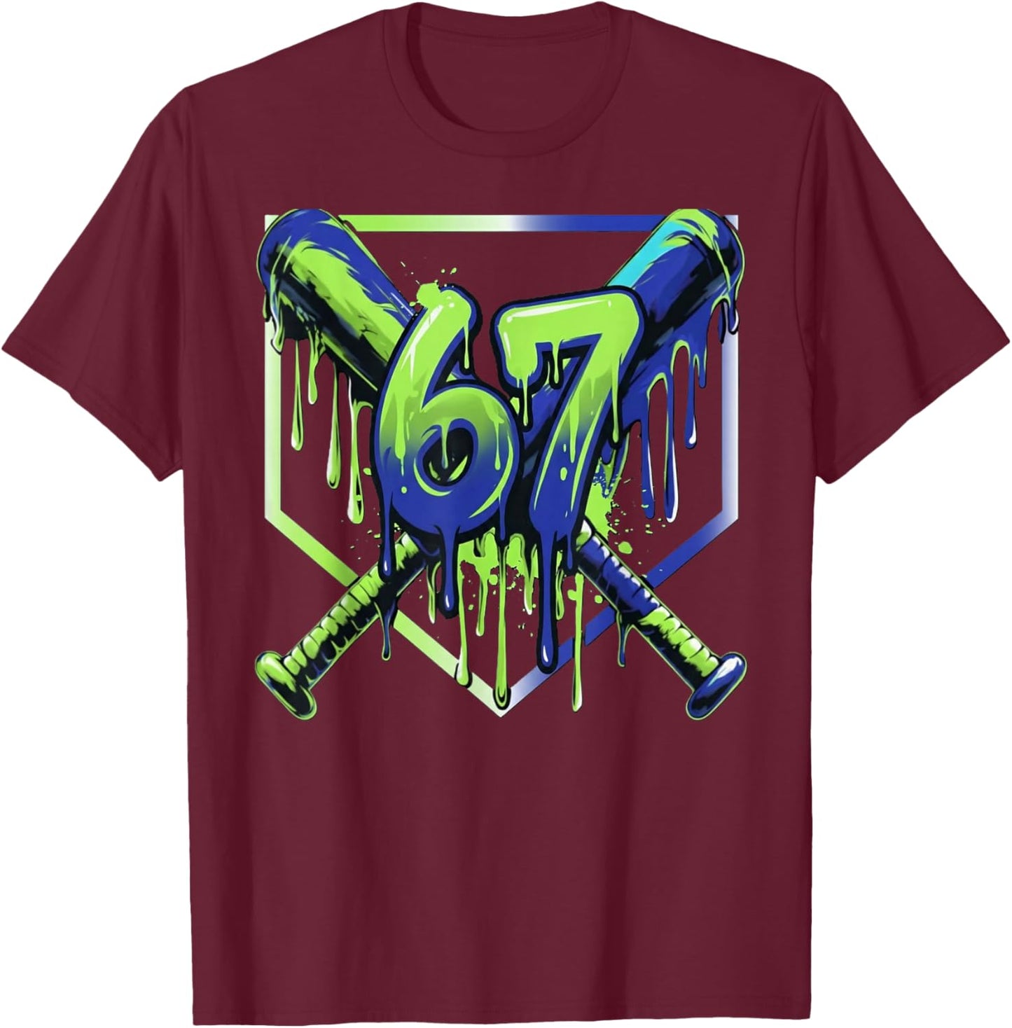 67 Baseball Drip Effect Urban Style 6-7 Meme Graphic T-Shirt - T-Shirt | Maroon
