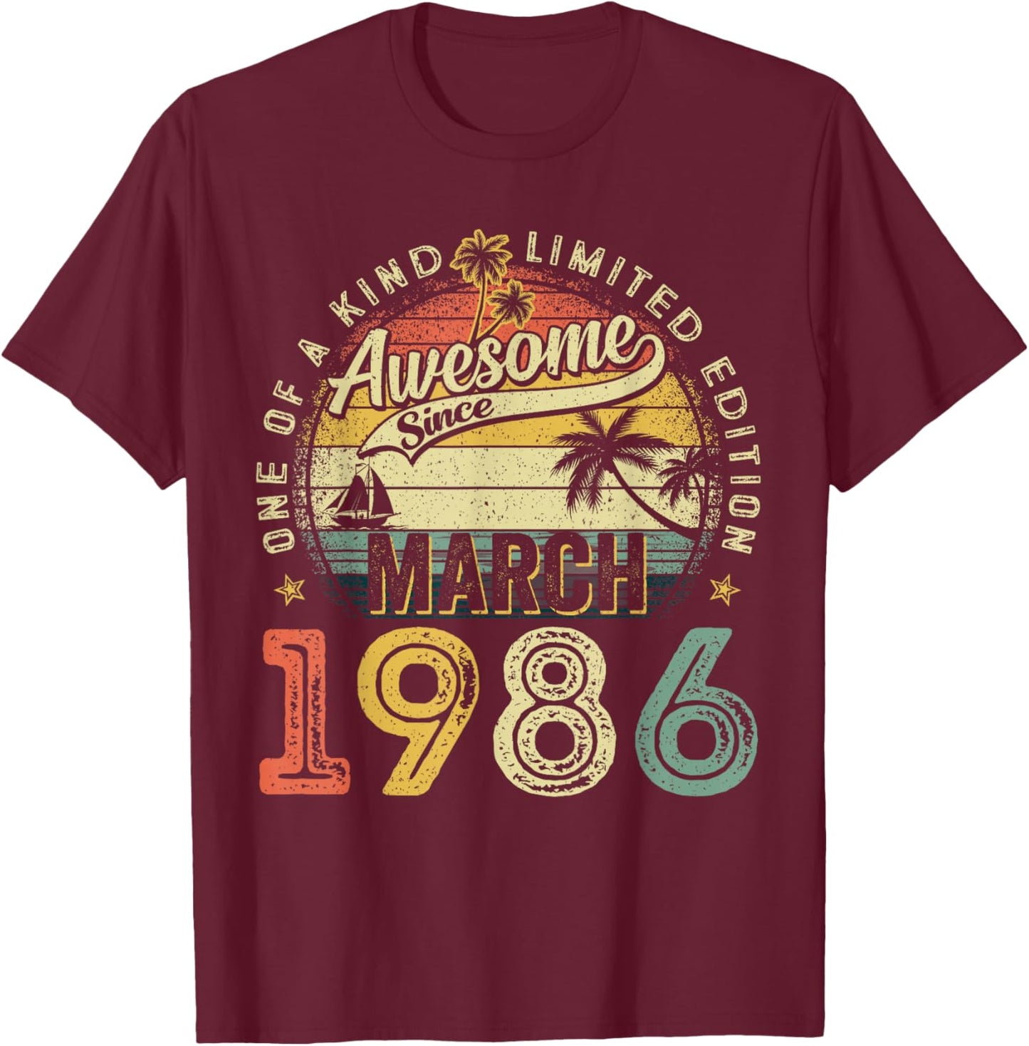 40 Year Old Awesome March 1986 Vintage 40th Birthday Men Him T-Shirt - T-Shirt | Maroon