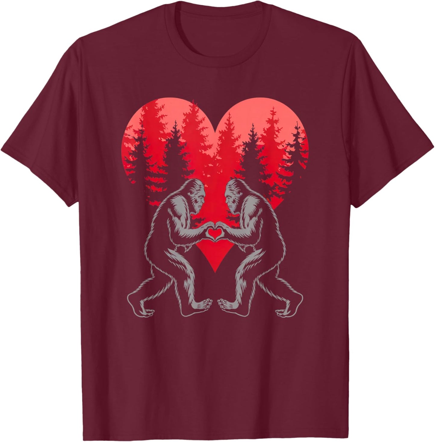 Bigfoots Heart Happy Valentine's Day Sasquatch Love Funny T-Shirt - T-Shirt | Maroon