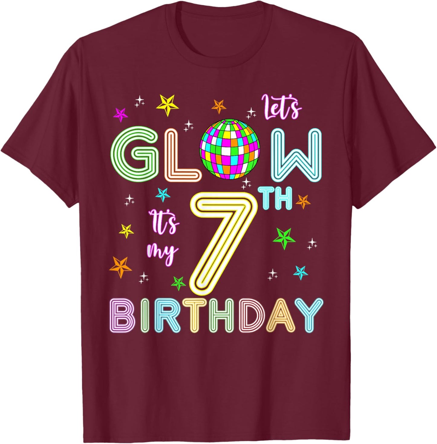 It's My 7th Birthday Glowing 80s 7 Year Old T-Shirt - T-Shirt | Maroon