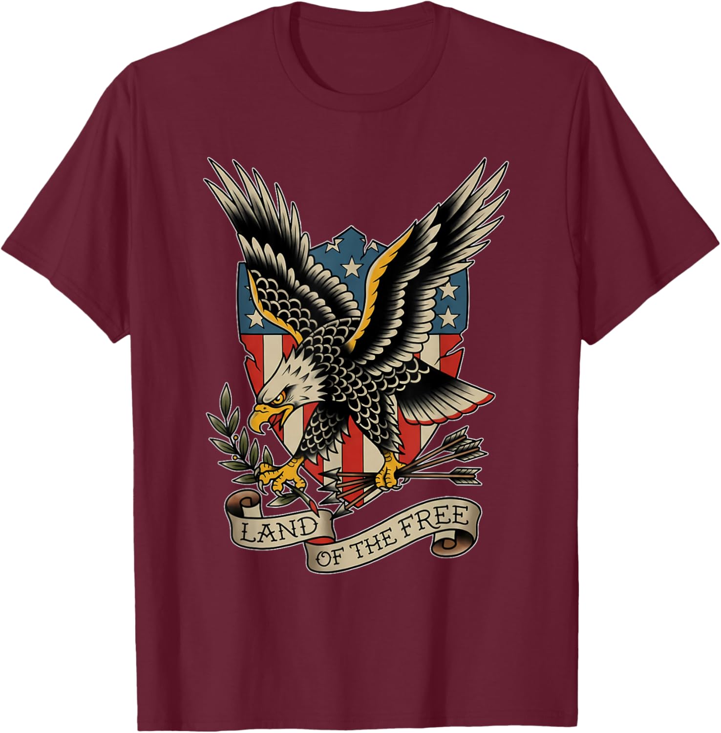 American Bald Eagle Land of The Free Tattoo Flash T-Shirt - T-Shirt | Maroon