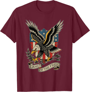 American Bald Eagle Land of The Free Tattoo Flash T-Shirt - T-Shirt | Maroon