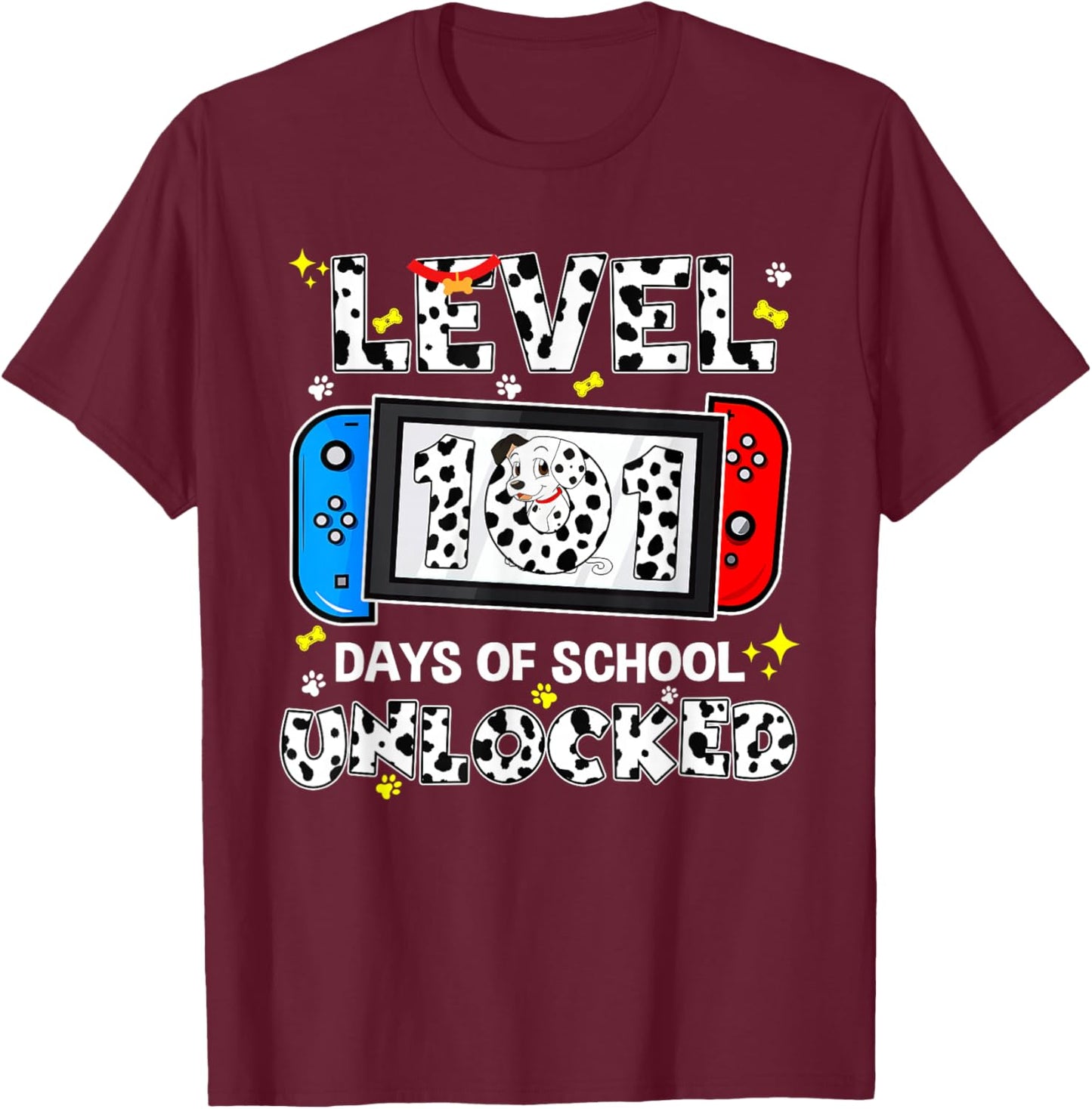 Level Unlocked 100 Days of School 101 Days Game Controller T-Shirt - T-Shirt | Maroon