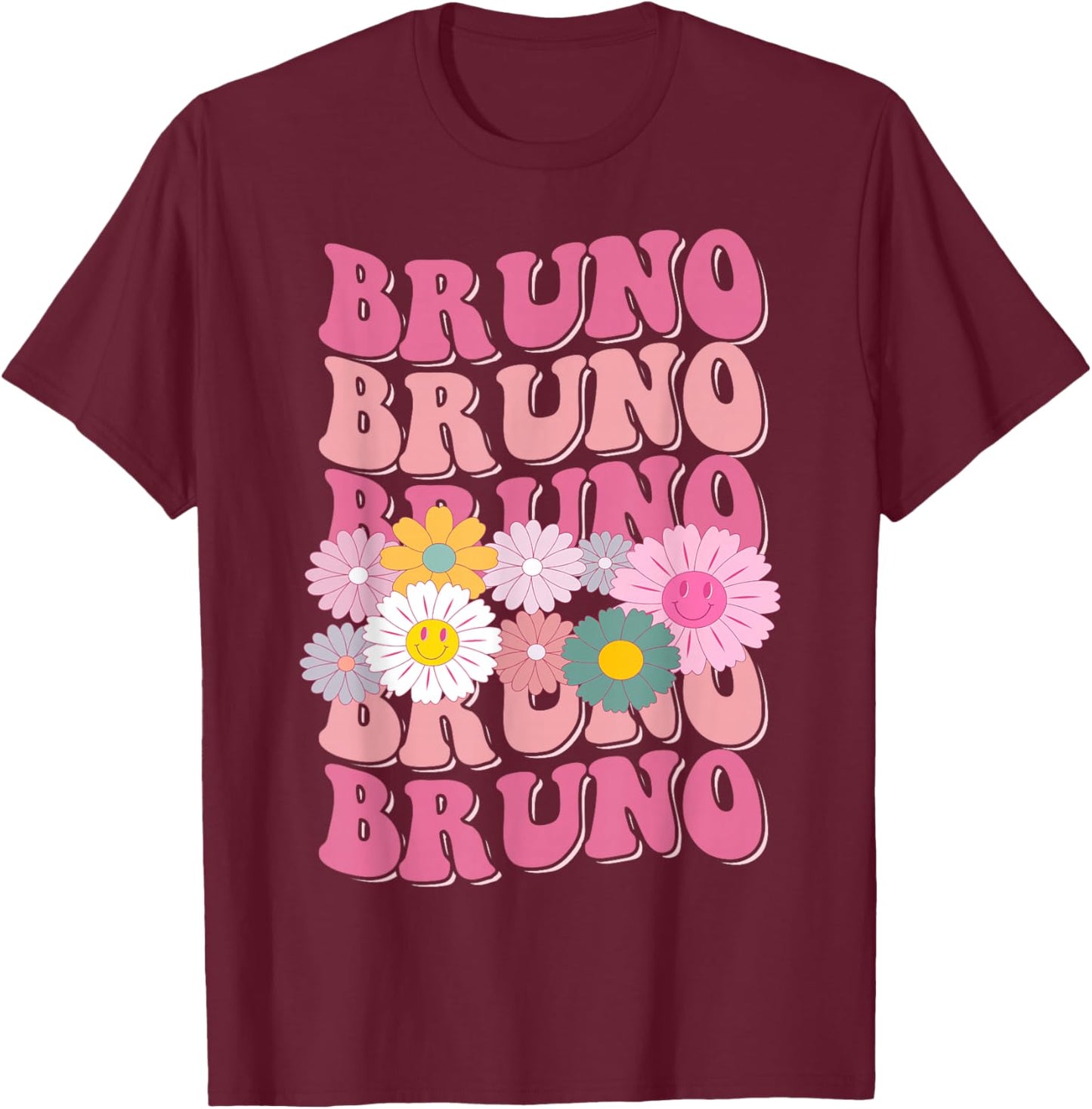 Girl Retro Bruno First Name Personalized Groovy 80's T-Shirt - T-Shirt | Maroon