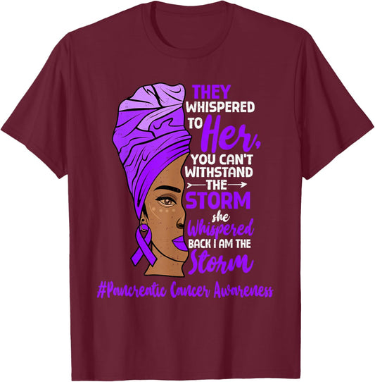 Pancreatic Cancer Awareness Black Women Ribbon Purple T-Shirt - T-Shirt | Maroon