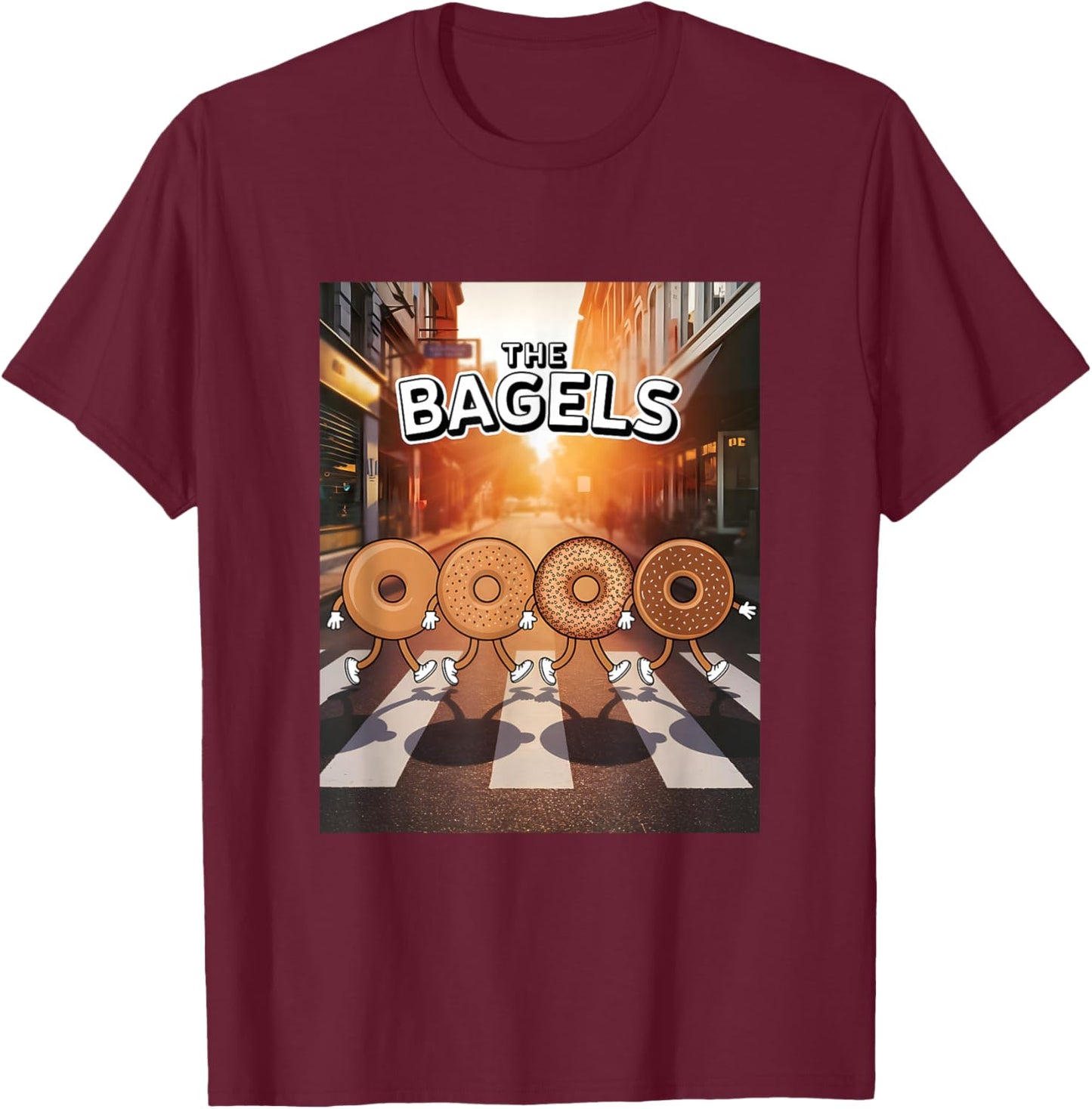 The Bagels Funny Bagel Parody Breakfast Food Cartoon T-Shirt - T-Shirt | Maroon