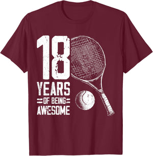 18th Birthday Boys Tennis Player Tennis 18 Years Old T-Shirt - T-Shirt | Maroon