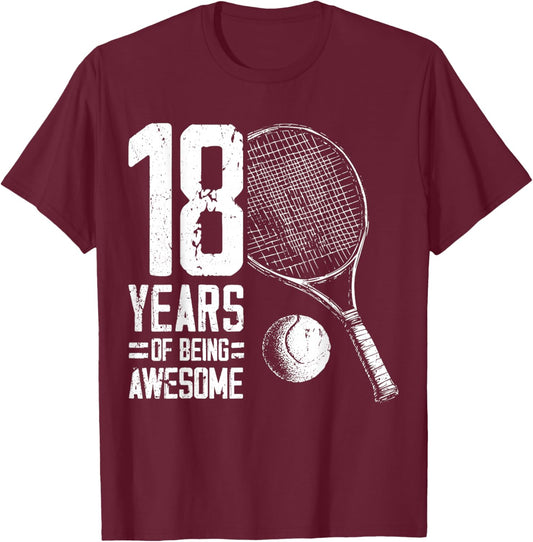 18th Birthday Boys Tennis Player Tennis 18 Years Old T-Shirt - T-Shirt | Maroon