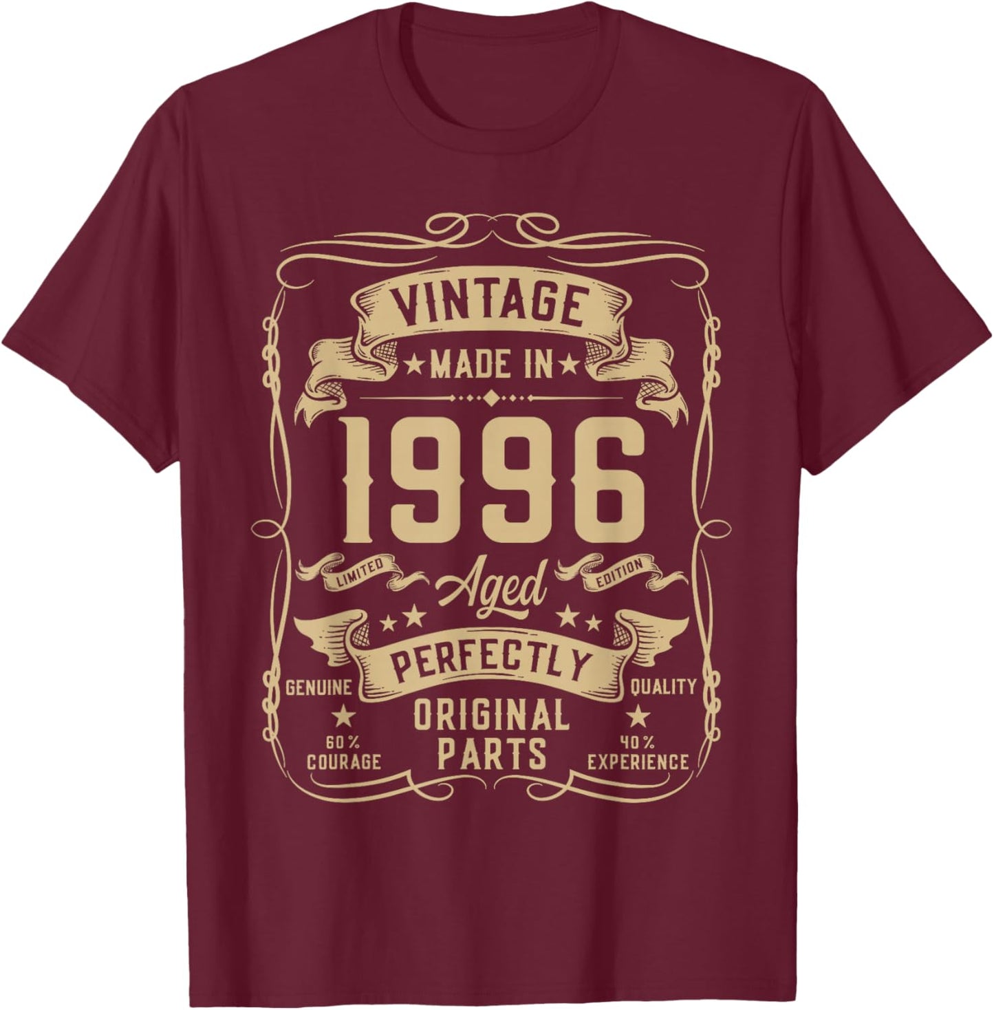 Vintage 1996 30yr 30th Birthday Gifts 30 Years Old T-Shirt - T-Shirt | Maroon