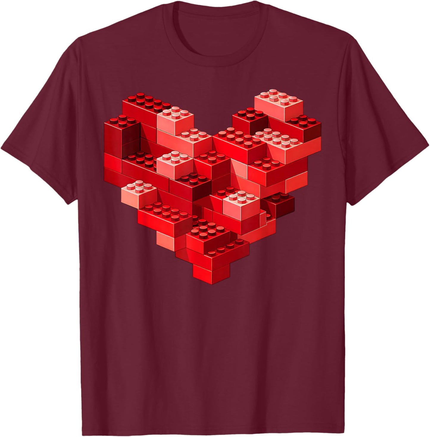 Valentines Day Heart Building Blocks Bricks Boys Kid Toddler T-Shirt - T-Shirt | Maroon