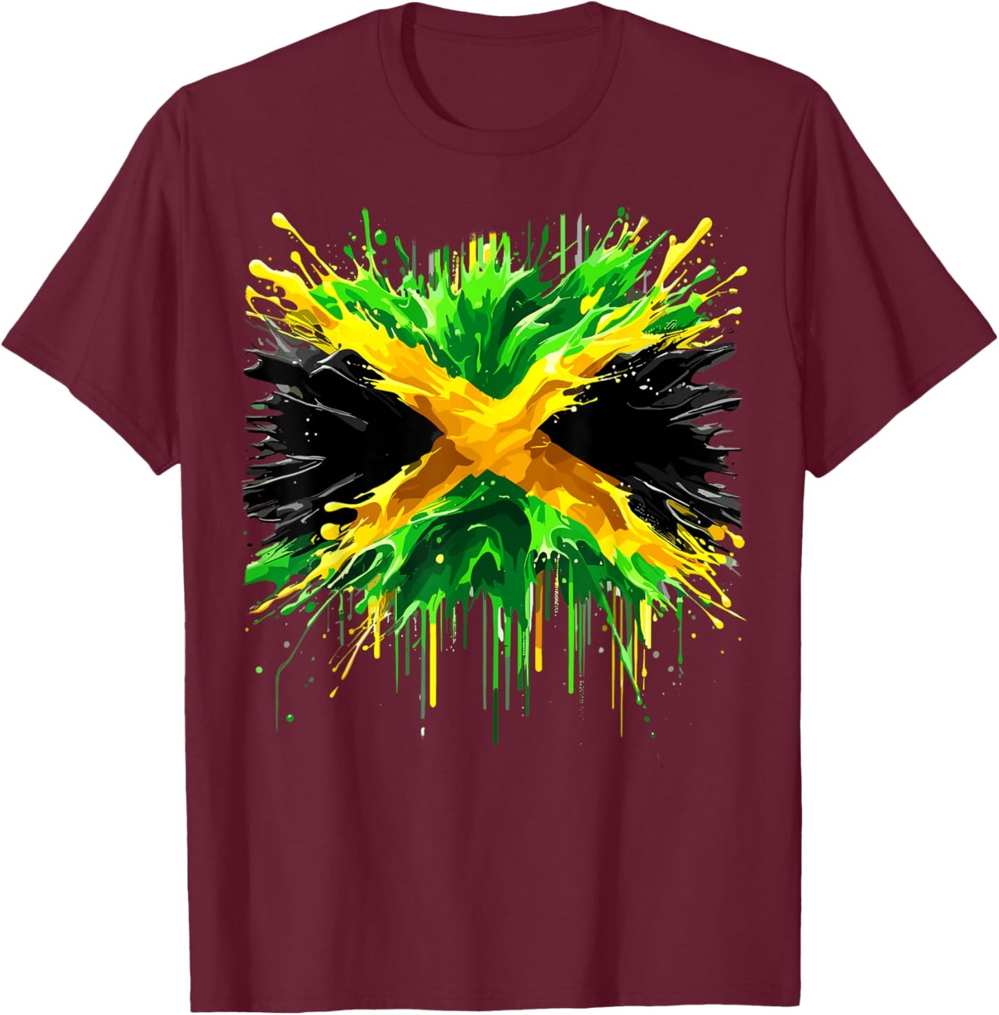 Jamaican Flag Splash Jamaica T-Shirt - T-Shirt | Maroon