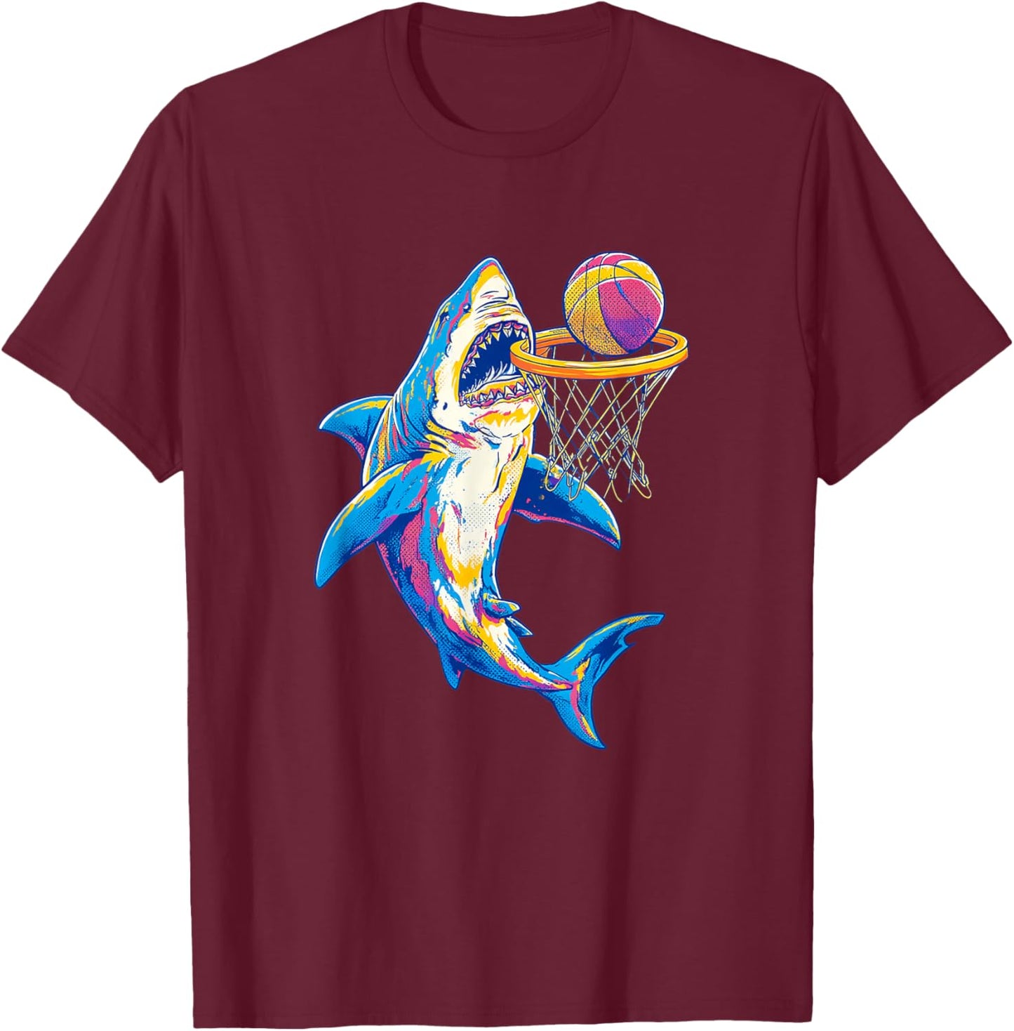 Colorful Basketball Player Shark Costume T-Shirt - T-Shirt | Maroon