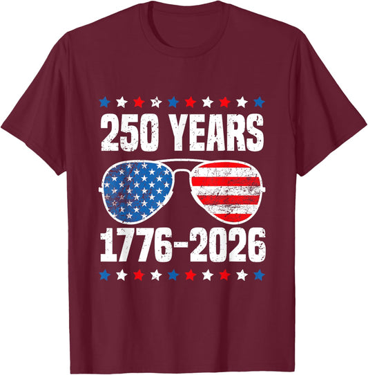 250 Years American Flag 1776-2026 250th Birthday 4th of July T-Shirt - T-Shirt | Maroon