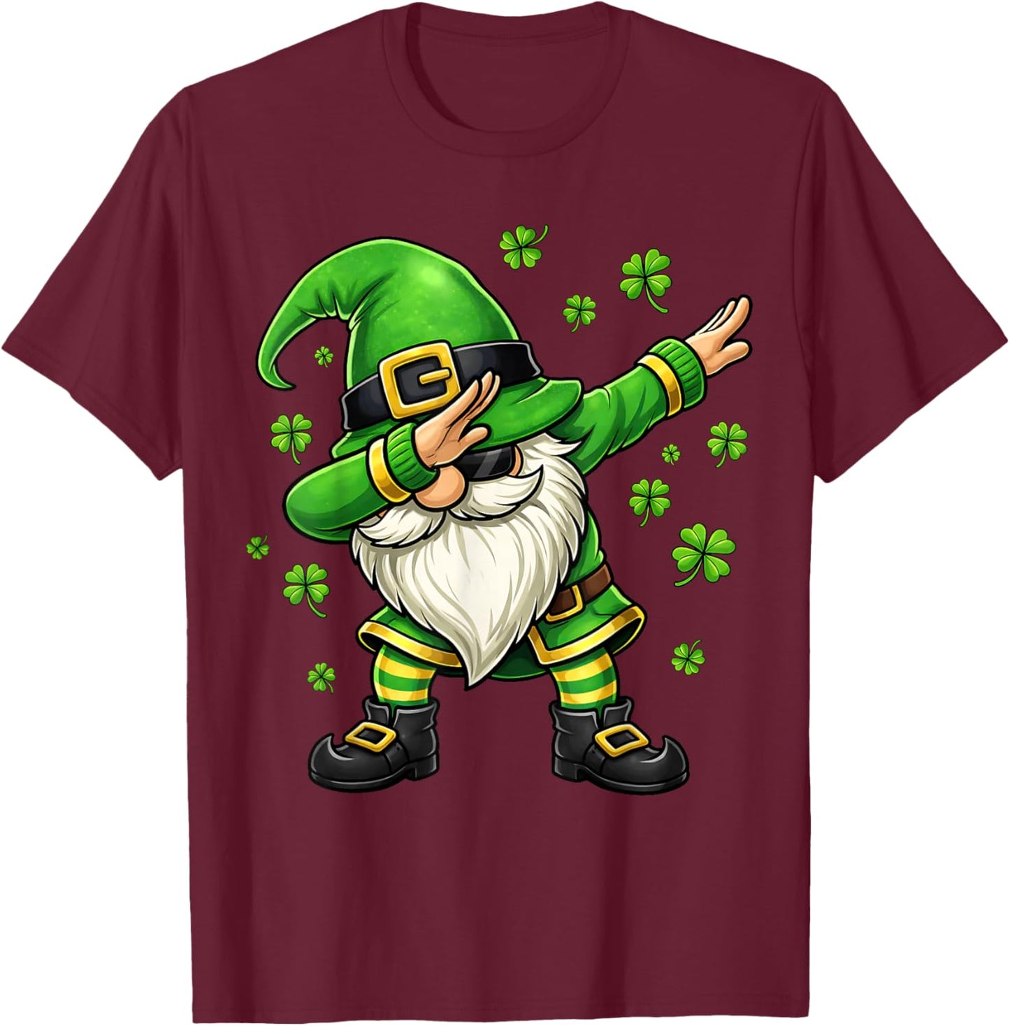 Dabbing Gnome Shamrock St Patricks Day Gnome Men Women Kids T-Shirt - T-Shirt | Maroon