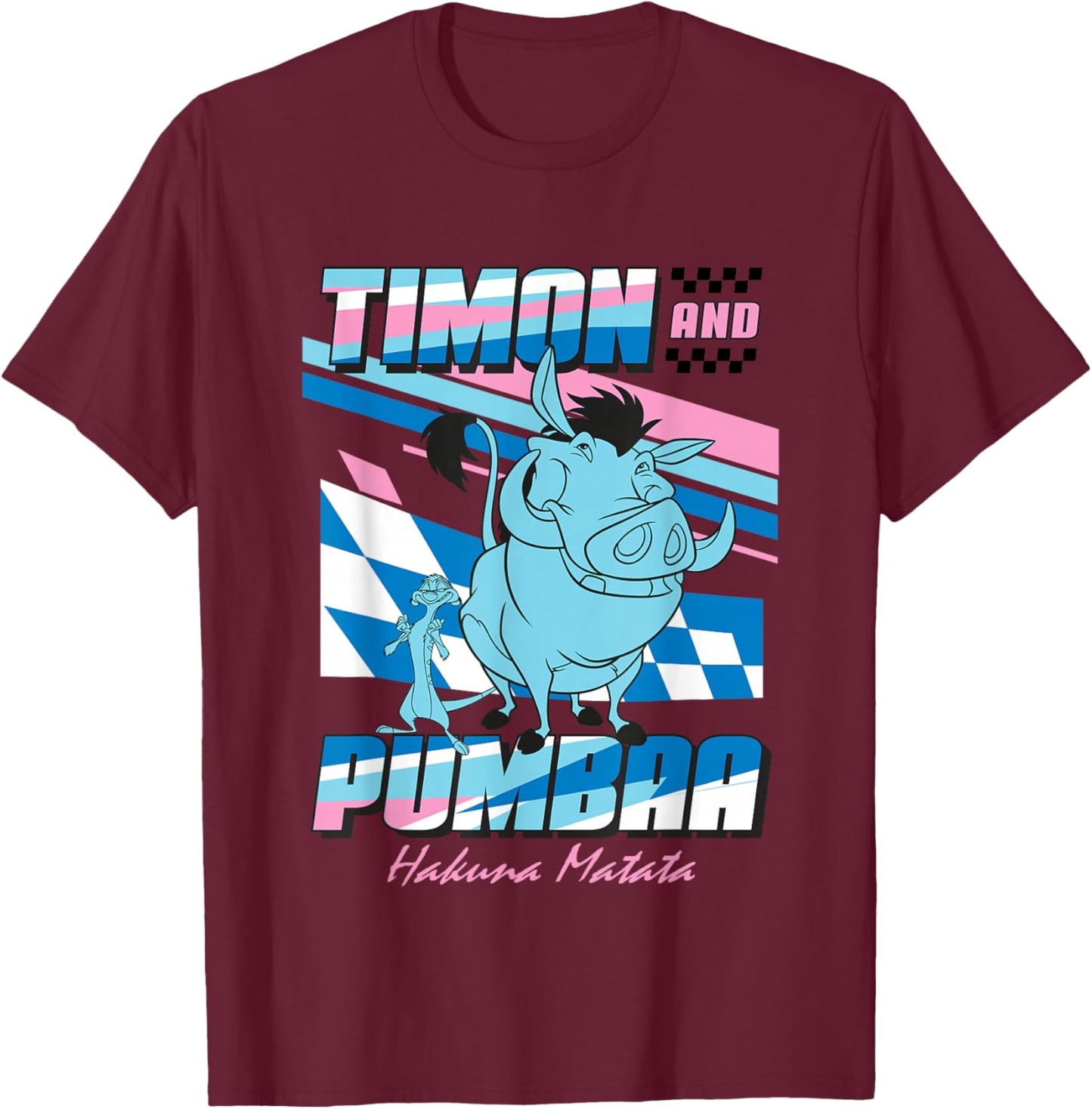 Disney The Lion King Timon and Pumbaa Retro Racing T-Shirt - T-Shirt | Maroon