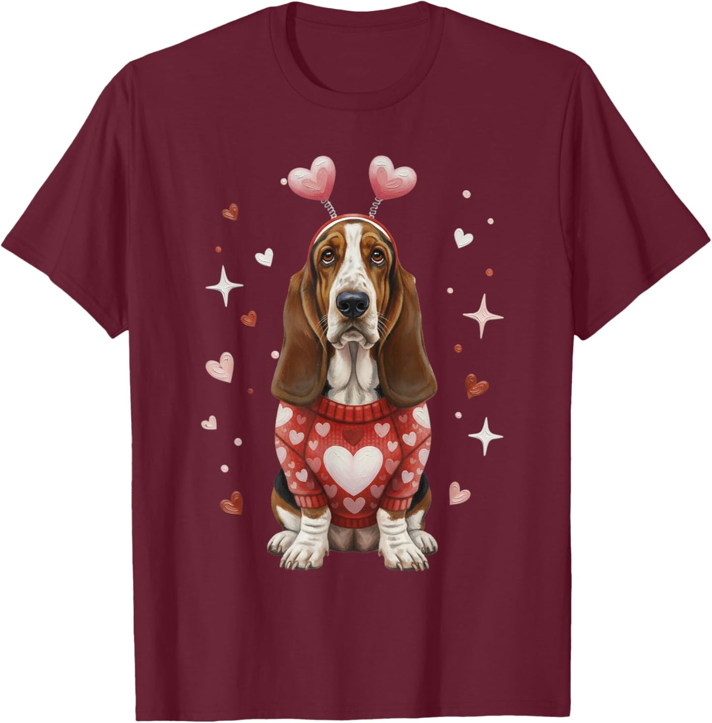 Cute Basset Hound Valentine Heart Valentines Day T-Shirt - T-Shirt | Maroon